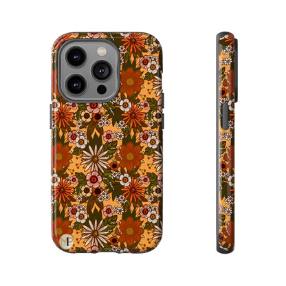 Retro Floral Tough Phone Case — 70s Boho Pattern, Protective iPhone Cover