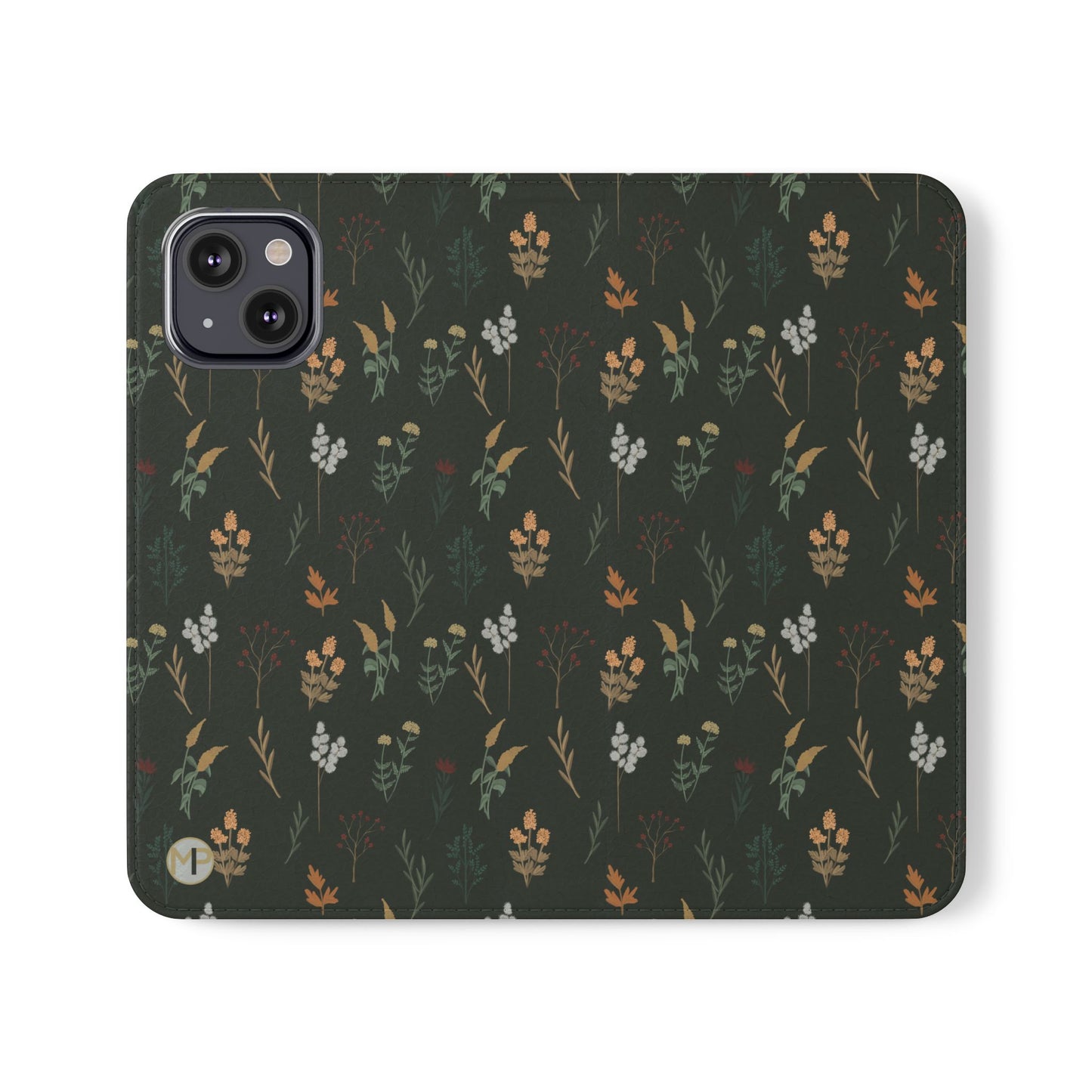 Botanical Floral Flip Phone Case — Dark Green Wallet Cover