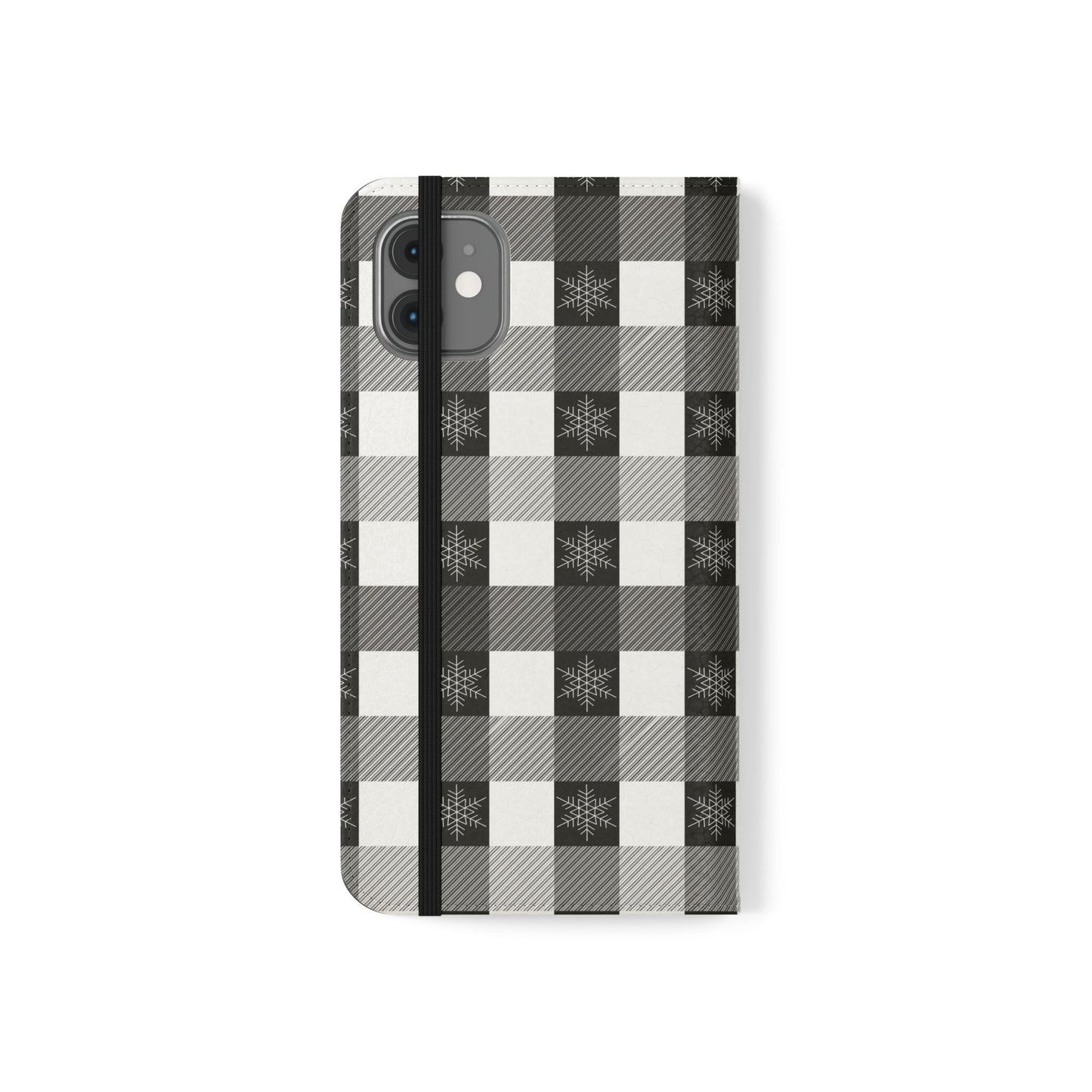 Black Buffalo Check Flip Phone Case — Plaid Wallet Flip Case with Card Slots