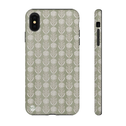 Sage Floral Stripe Tough Phone Case – Neutral Botanical Protective Cover