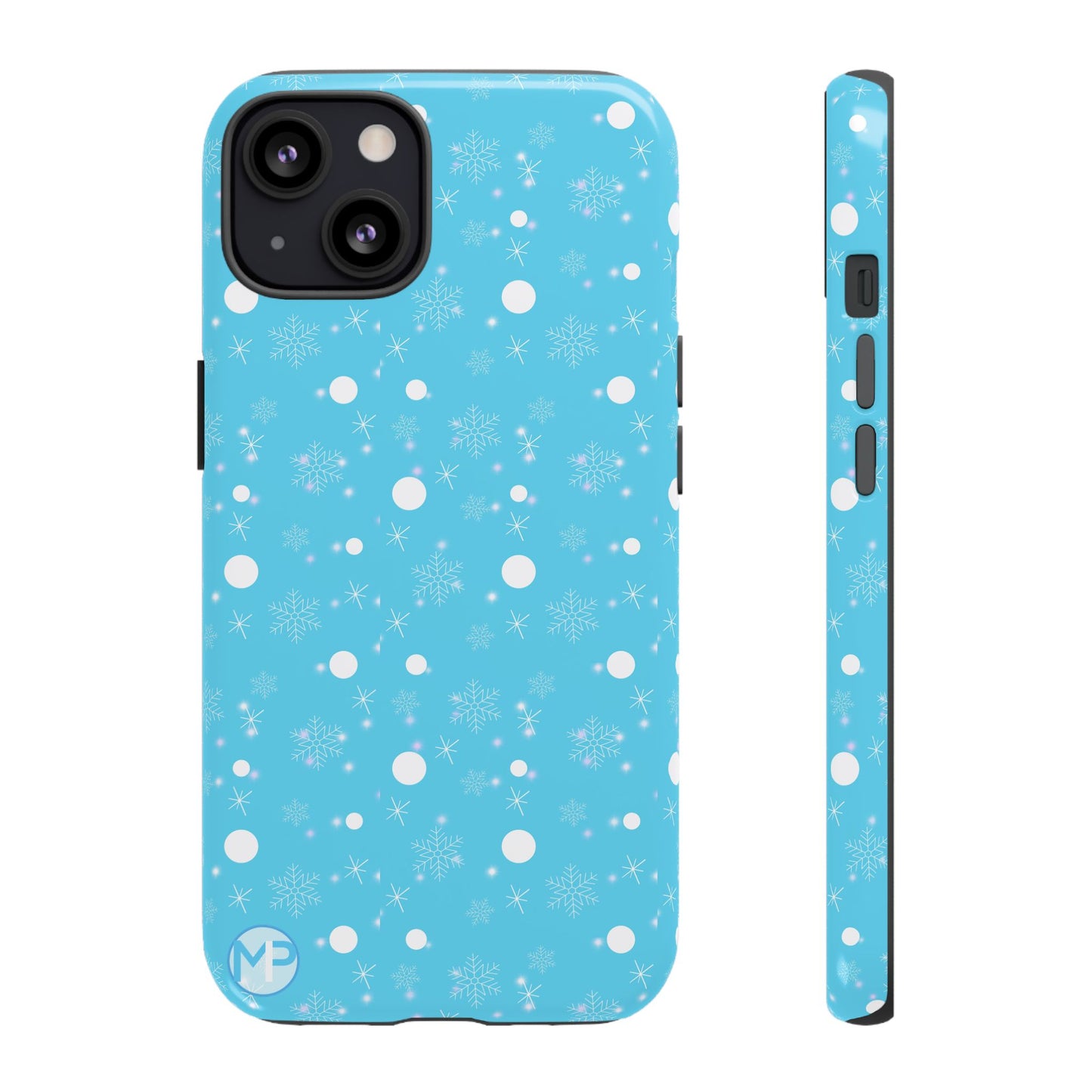 Snowflake Pattern Tough Phone Case — Blue Winter Snow Dots Protective Cover