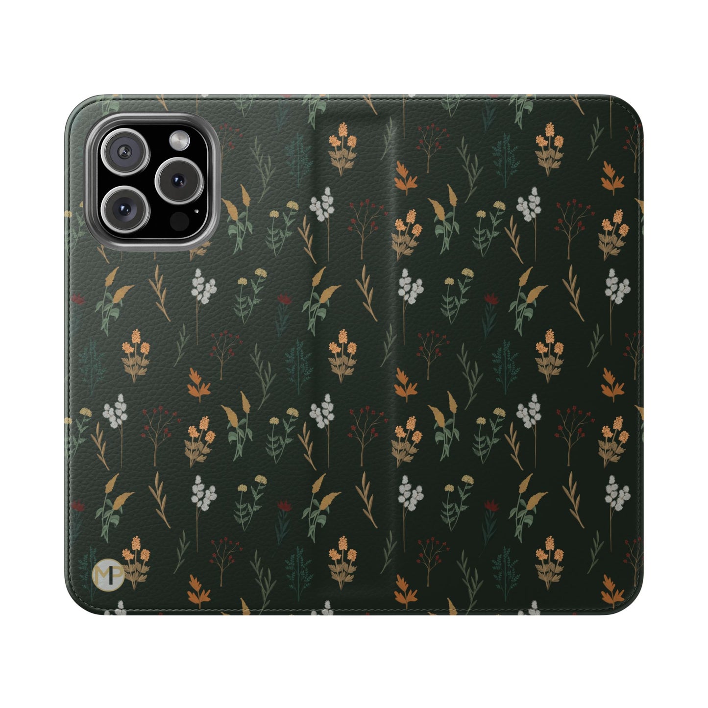 Botanical Floral Flip Phone Case — Dark Green Wallet Cover