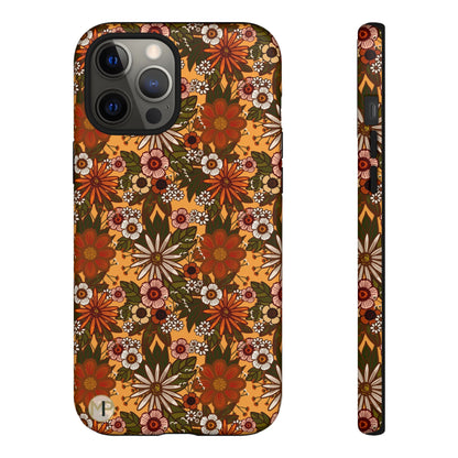 Retro Floral Tough Phone Case — 70s Boho Pattern, Protective iPhone Cover