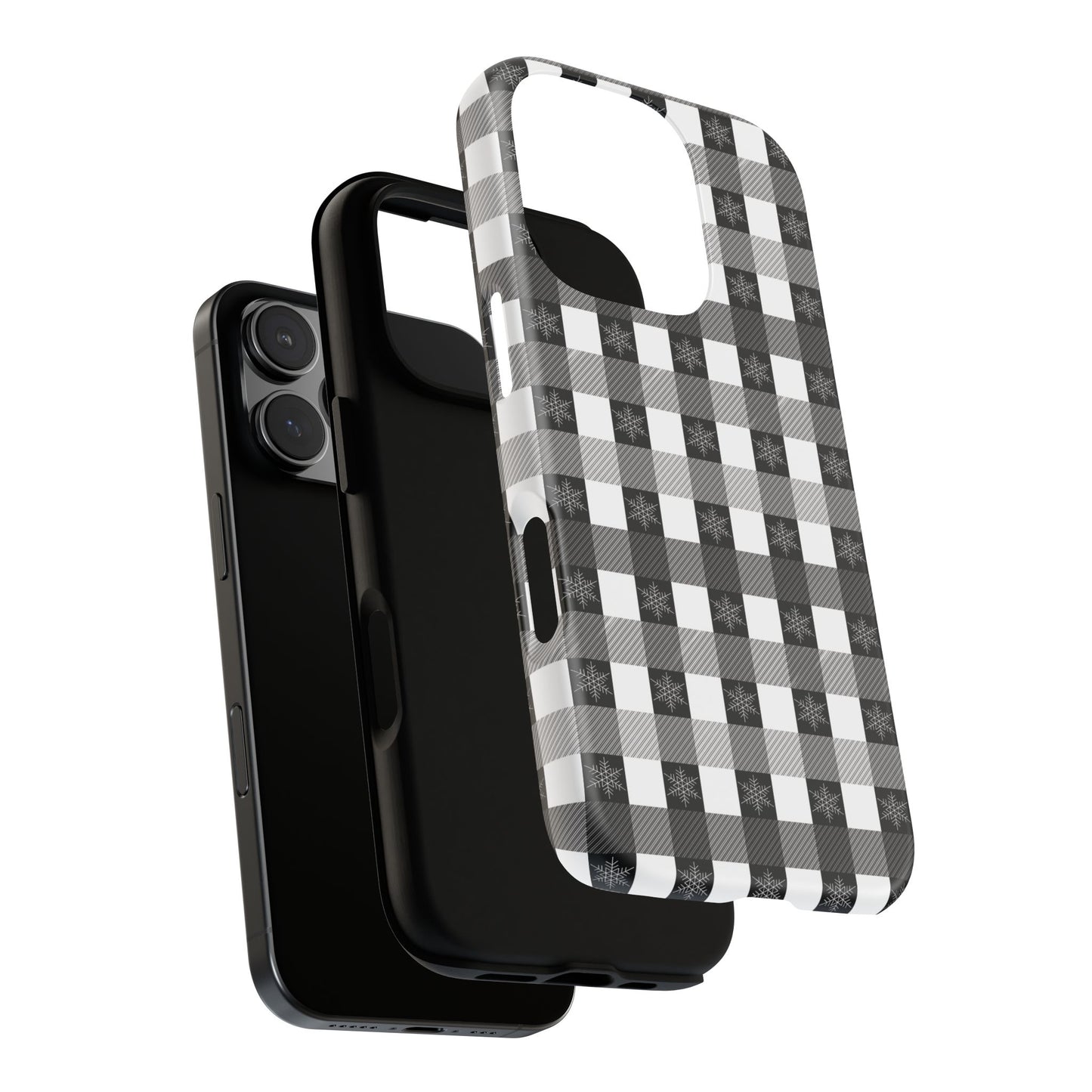 Buffalo Plaid Winter Phone Case — Black & White Checked Tough Case