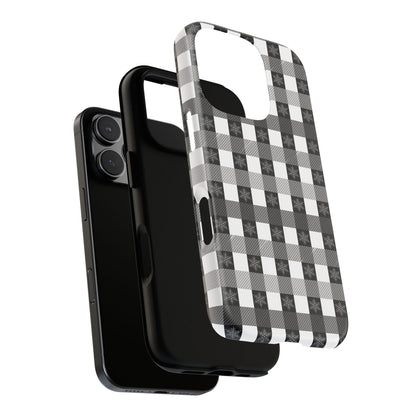 Buffalo Plaid Winter Phone Case — Black & White Checked Tough Case