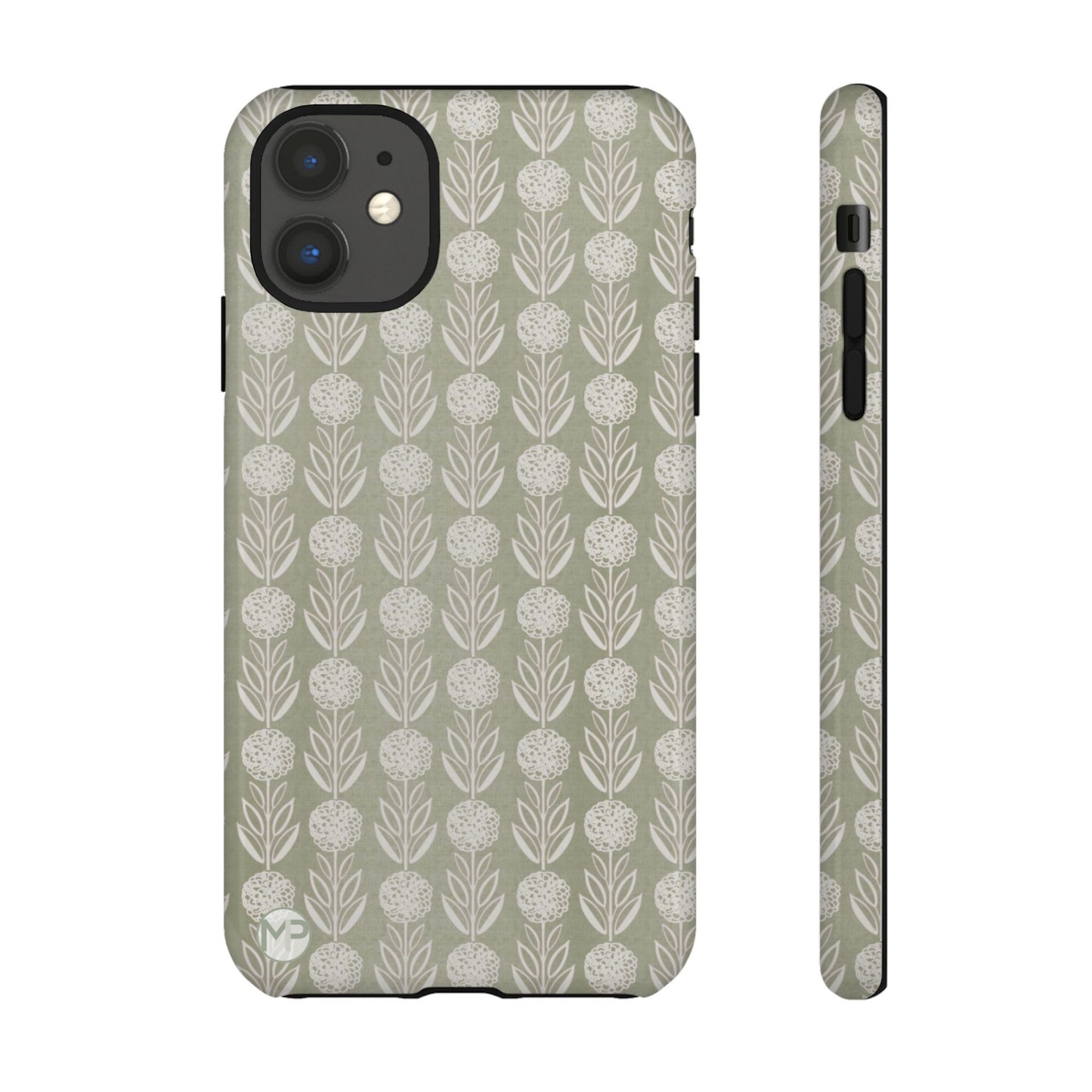 Sage Floral Stripe Tough Phone Case – Neutral Botanical Protective Cover