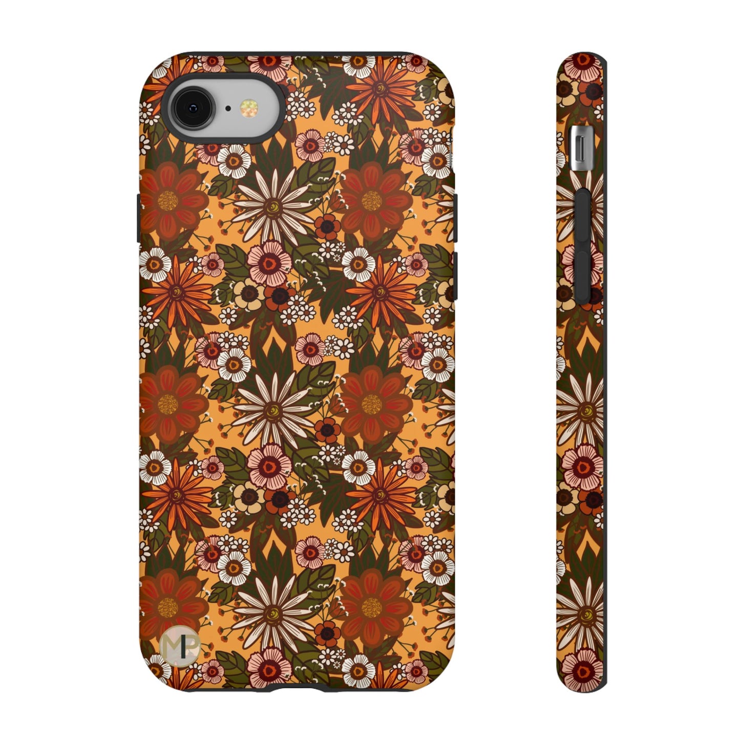 Retro Floral Tough Phone Case — 70s Boho Pattern, Protective iPhone Cover