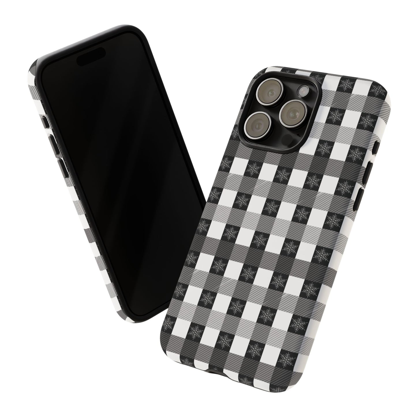Buffalo Plaid Winter Phone Case — Black & White Checked Tough Case