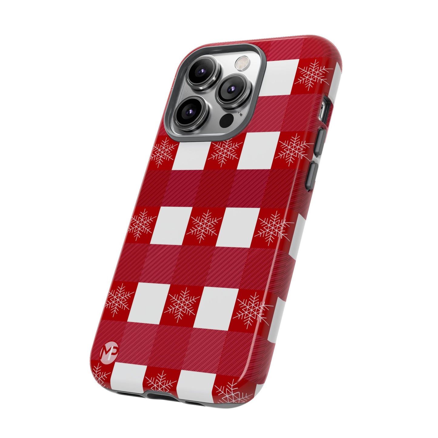 Holiday Red Buffalo Plaid Tough Phone Case — Snowflake Pattern