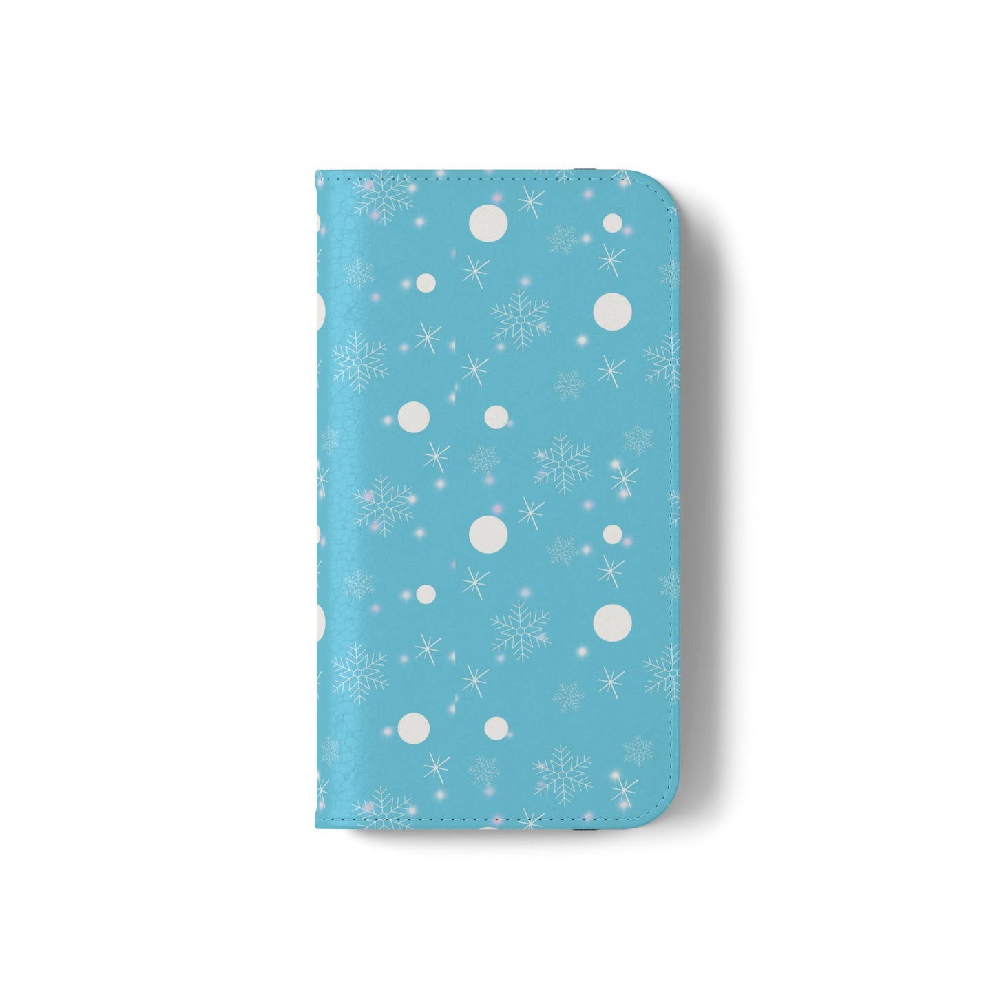 Snowflake Blue Flip Phone Case — Winter Pattern Wallet Case with Card Slots