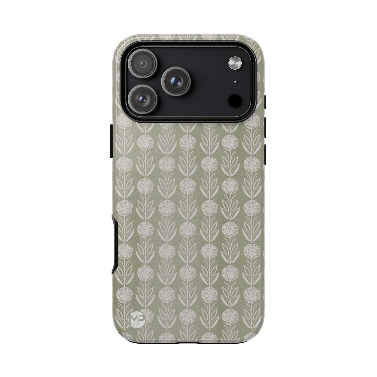 Sage Floral Stripe Tough Phone Case – Neutral Botanical Protective Cover