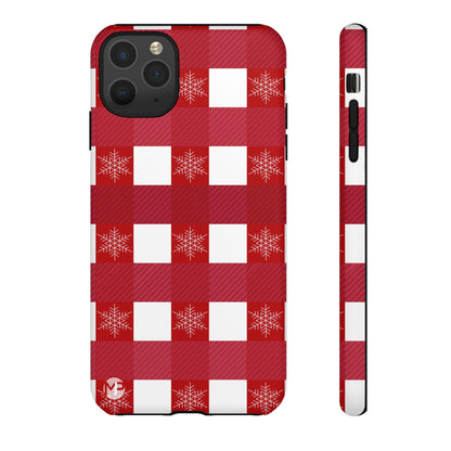 Holiday Red Buffalo Plaid Tough Phone Case — Snowflake Pattern