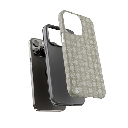 Sage Floral Stripe Tough Phone Case – Neutral Botanical Protective Cover