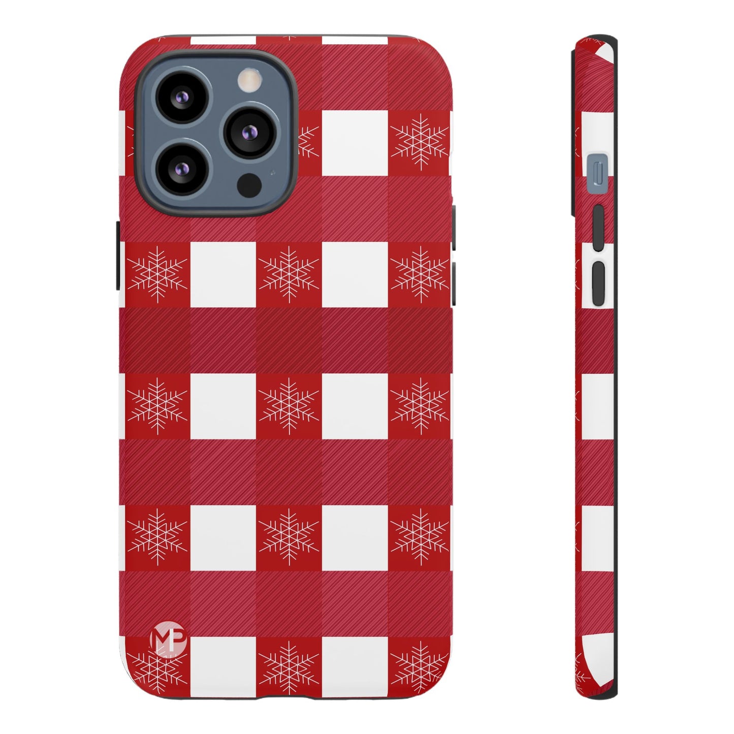 Holiday Red Buffalo Plaid Tough Phone Case — Snowflake Pattern