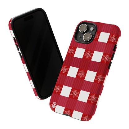 Holiday Red Buffalo Plaid Tough Phone Case — Snowflake Pattern