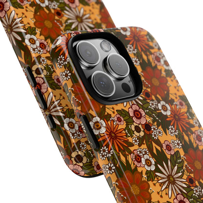 Retro Floral Tough Phone Case — 70s Boho Pattern, Protective iPhone Cover