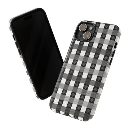 Buffalo Plaid Winter Phone Case — Black & White Checked Tough Case