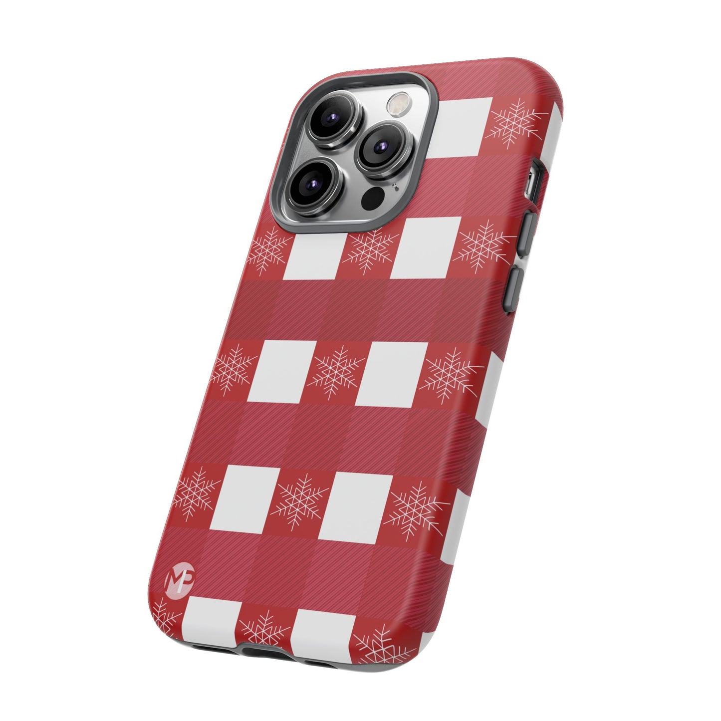 Holiday Red Buffalo Plaid Tough Phone Case — Snowflake Pattern