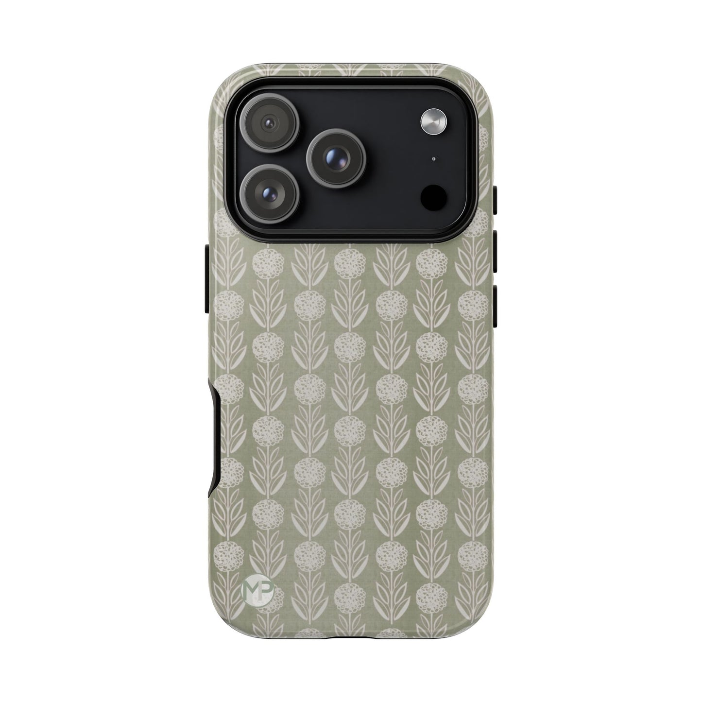 Sage Floral Stripe Tough Phone Case – Neutral Botanical Protective Cover