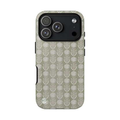 Sage Floral Stripe Tough Phone Case – Neutral Botanical Protective Cover