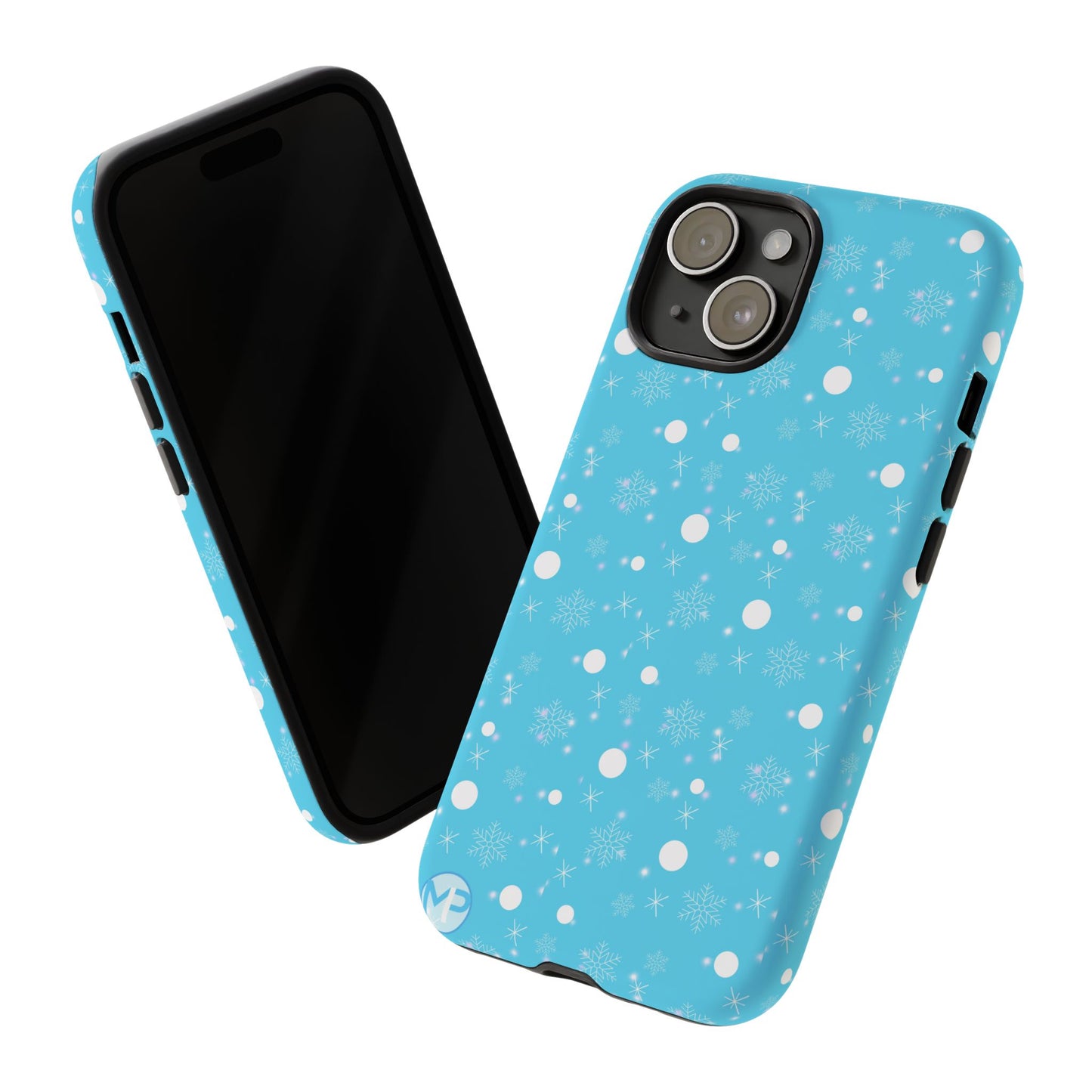 Snowflake Pattern Tough Phone Case — Blue Winter Snow Dots Protective Cover