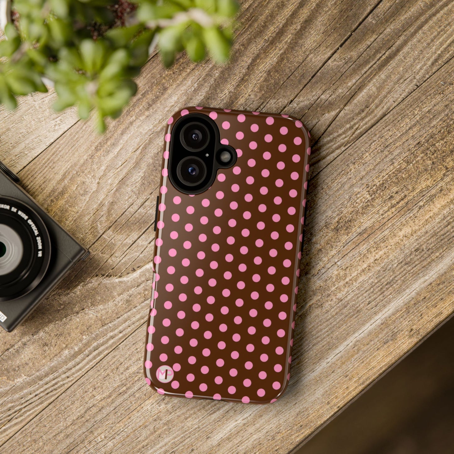 Polka Dot Tough Case — Brown with Pink Dots Phone Case
