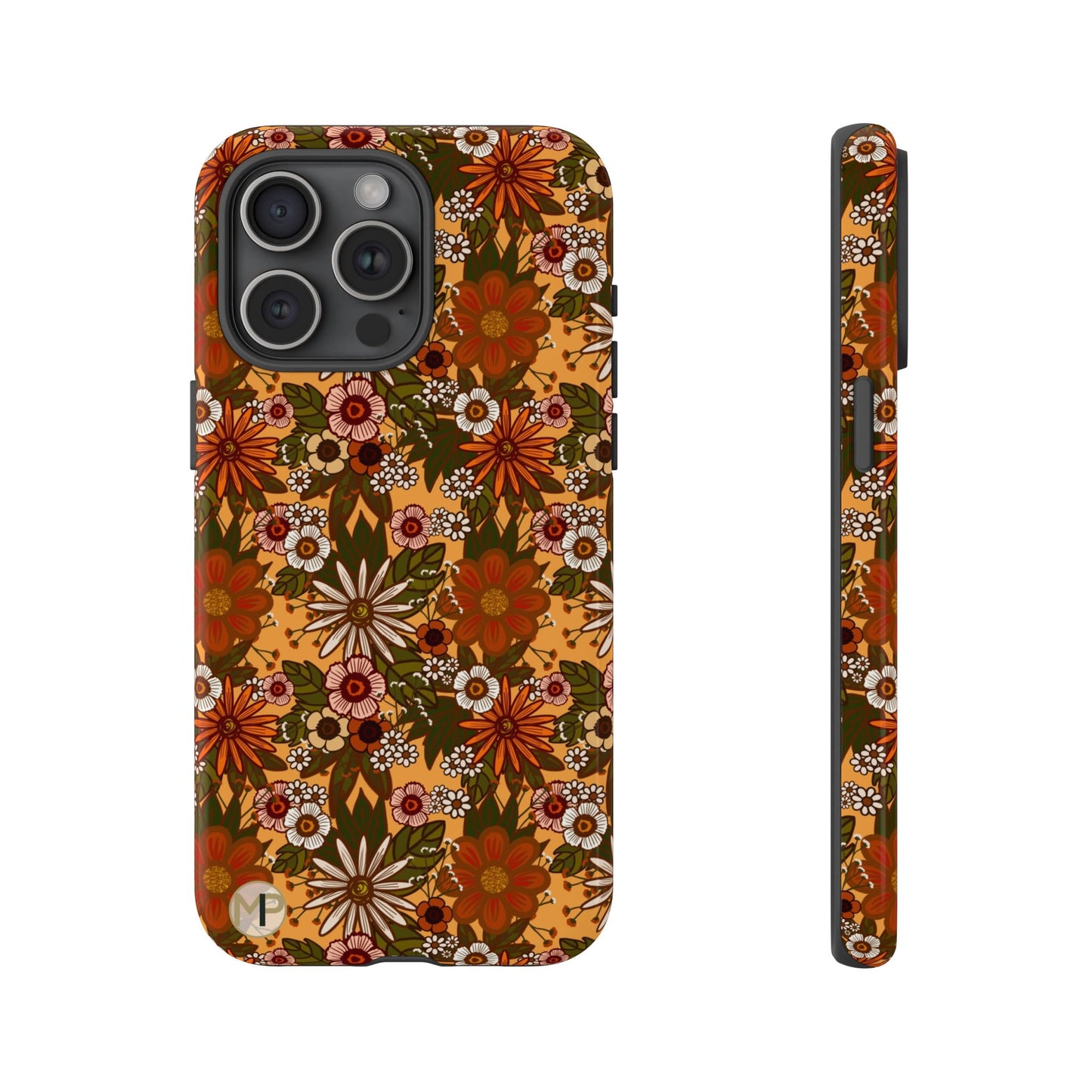 Retro Floral Tough Phone Case — 70s Boho Pattern, Protective iPhone Cover