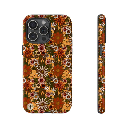 Retro Floral Tough Phone Case — 70s Boho Pattern, Protective iPhone Cover