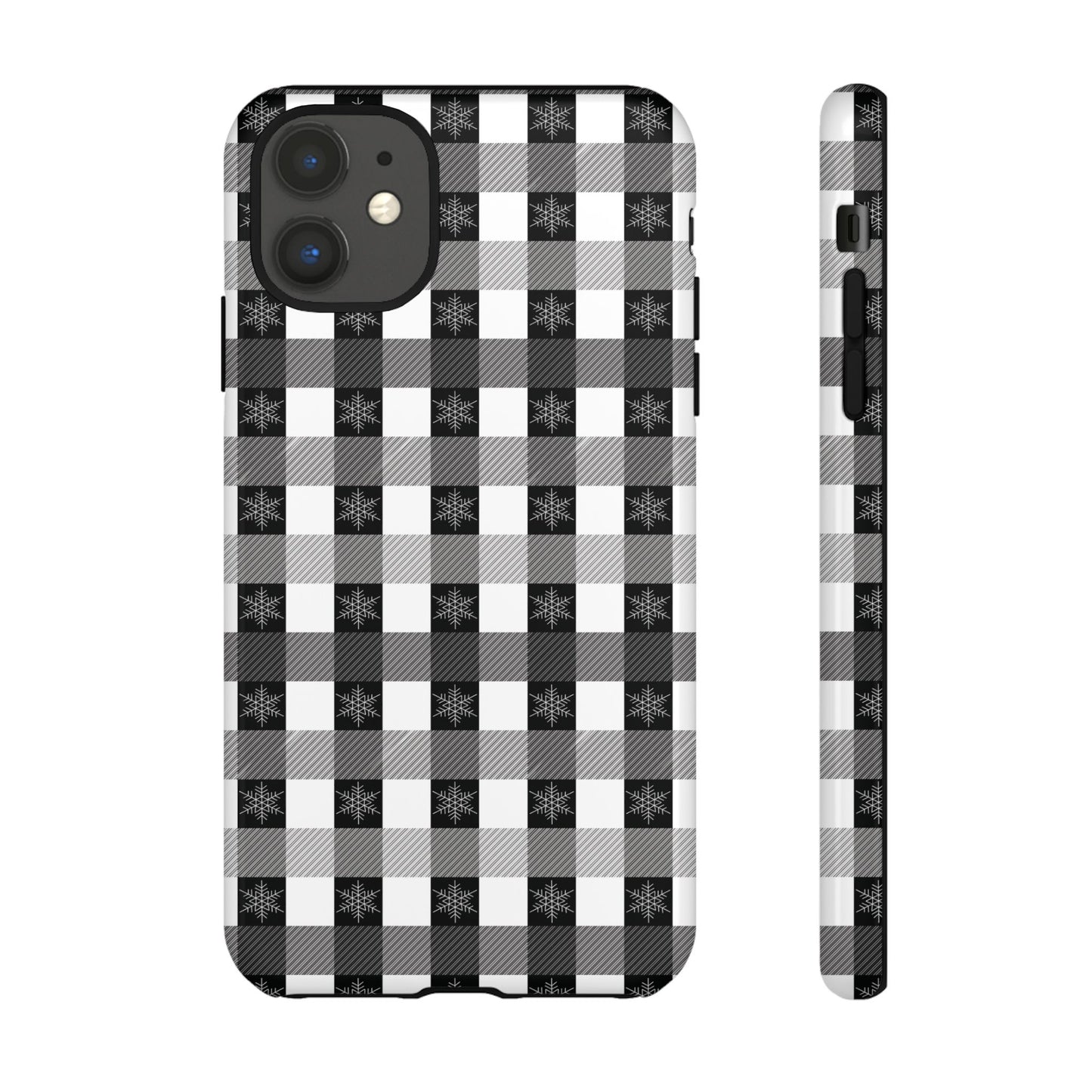 Buffalo Plaid Winter Phone Case — Black & White Checked Tough Case