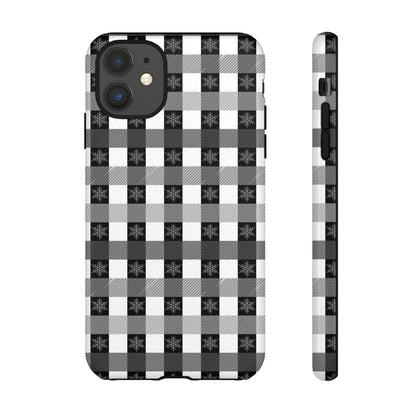 Buffalo Plaid Winter Phone Case — Black & White Checked Tough Case