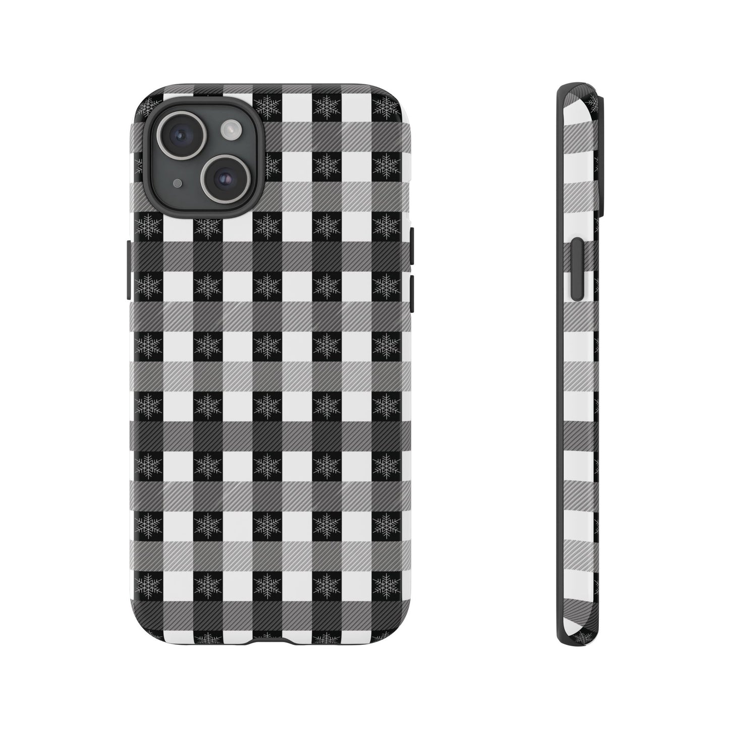 Buffalo Plaid Winter Phone Case — Black & White Checked Tough Case
