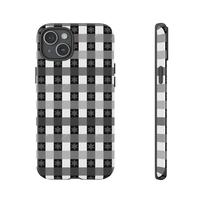 Buffalo Plaid Winter Phone Case — Black & White Checked Tough Case