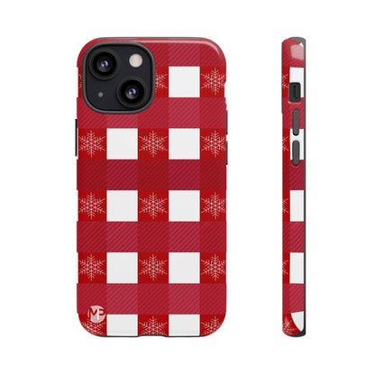Holiday Red Buffalo Plaid Tough Phone Case — Snowflake Pattern