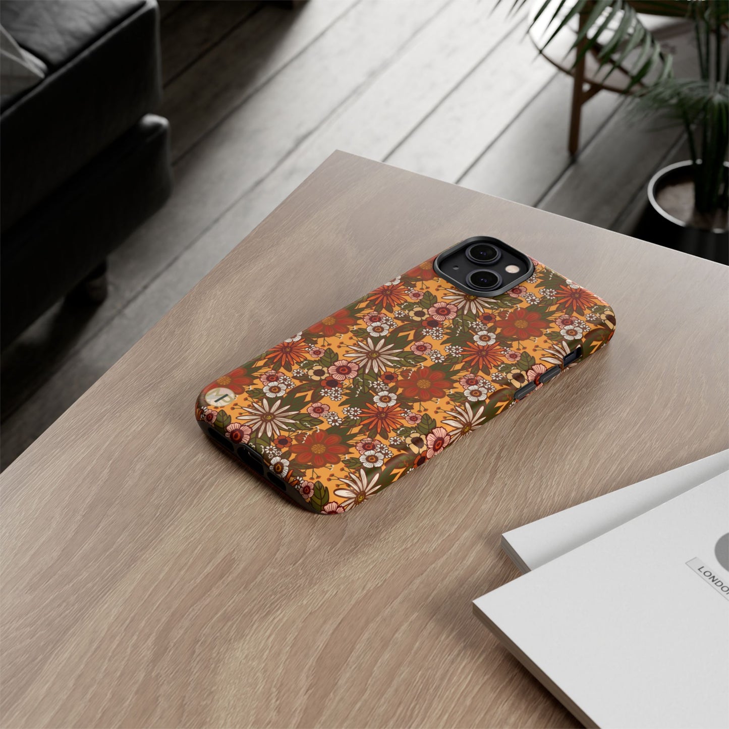 Retro Floral Tough Phone Case — 70s Boho Pattern, Protective iPhone Cover