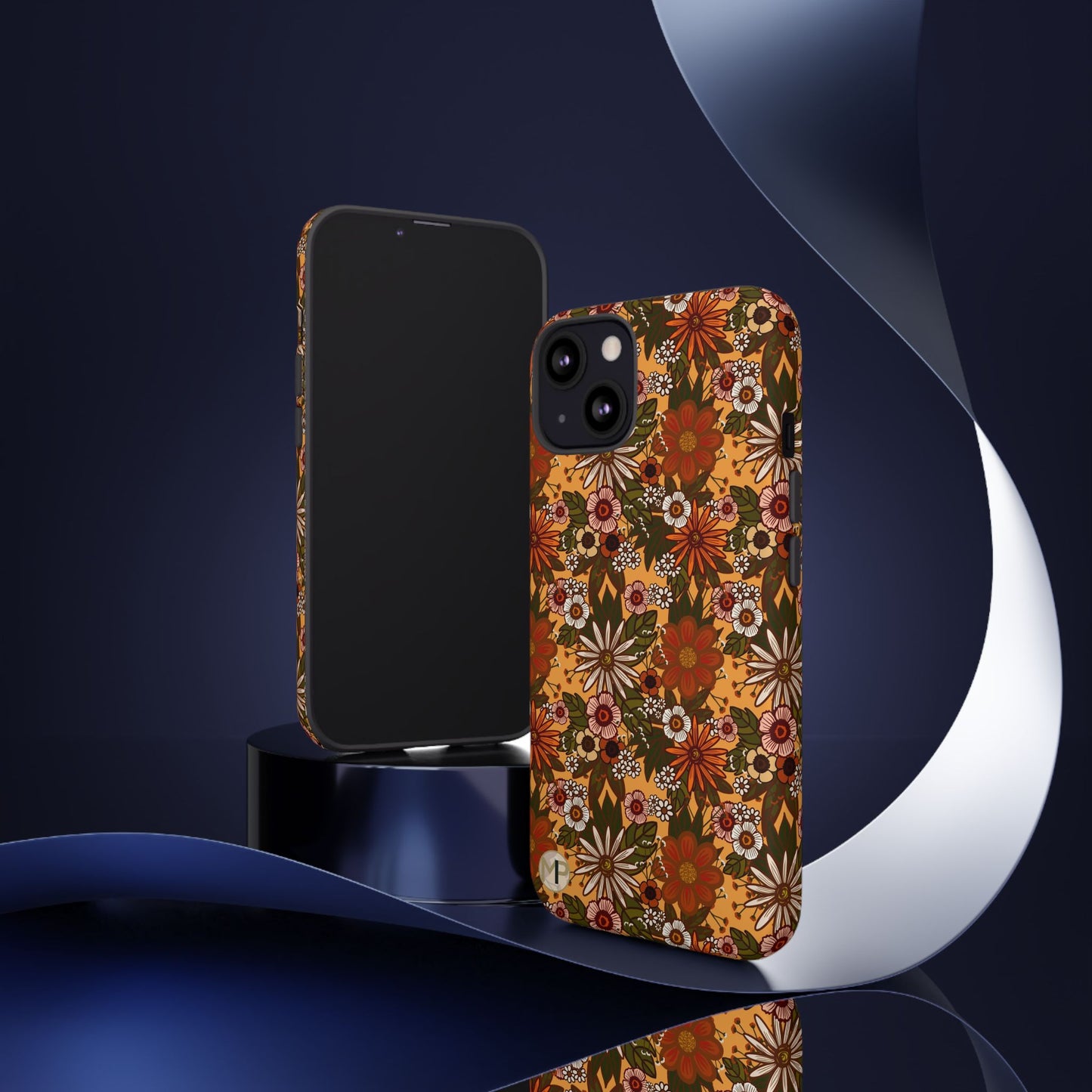 Retro Floral Tough Phone Case — 70s Boho Pattern, Protective iPhone Cover