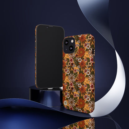 Retro Floral Tough Phone Case — 70s Boho Pattern, Protective iPhone Cover