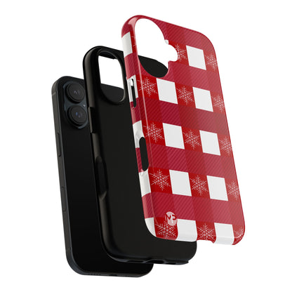 Holiday Red Buffalo Plaid Tough Phone Case — Snowflake Pattern