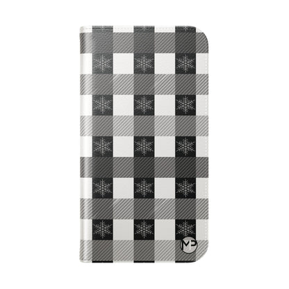 Black Buffalo Check Flip Phone Case — Plaid Wallet Flip Case with Card Slots