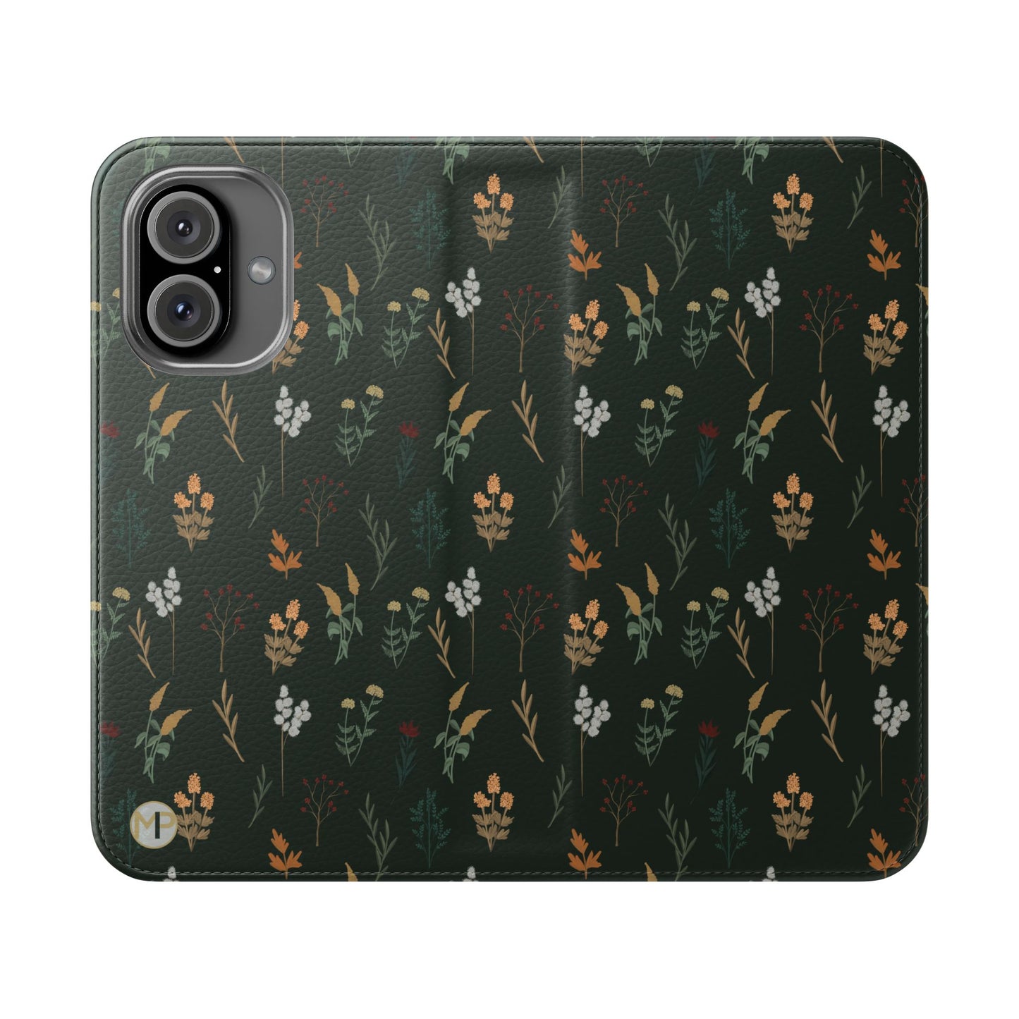 Botanical Floral Flip Phone Case — Dark Green Wallet Cover