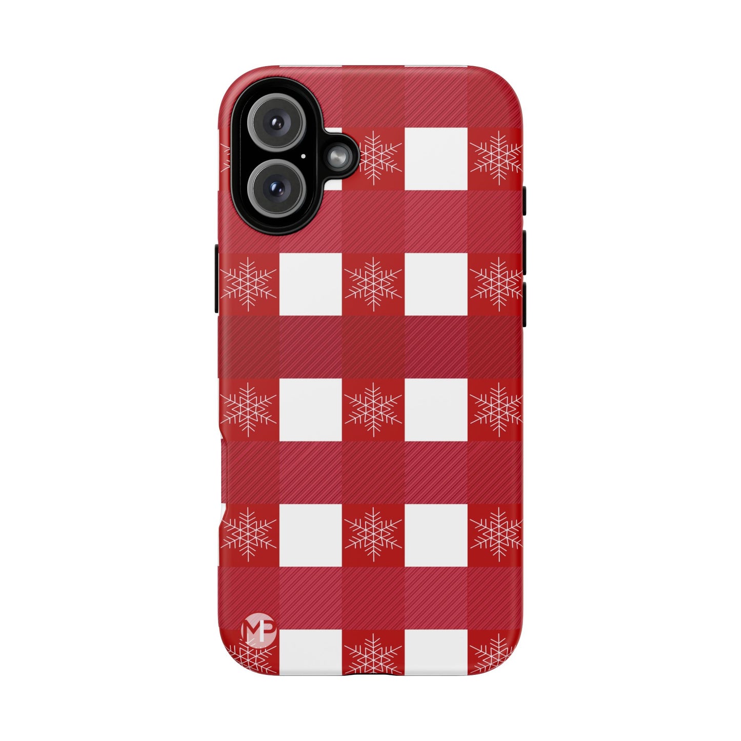 Holiday Red Buffalo Plaid Tough Phone Case — Snowflake Pattern