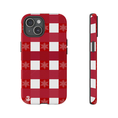 Holiday Red Buffalo Plaid Tough Phone Case — Snowflake Pattern