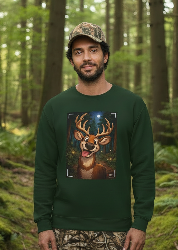 Deer Portrait Crewneck Sweatshirt — Playful Forest Buck Graphic