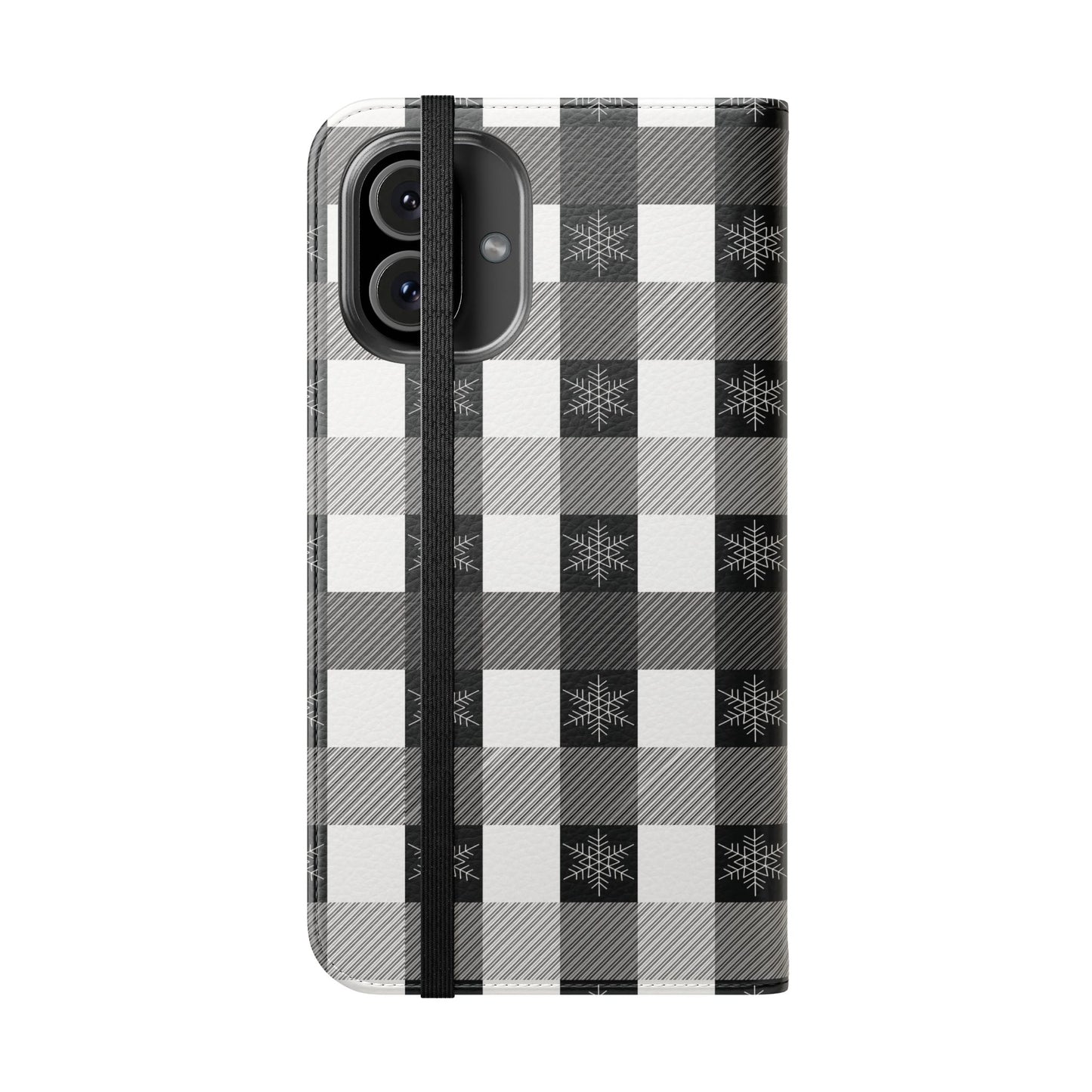 Black Buffalo Check Flip Phone Case — Plaid Wallet Flip Case with Card Slots