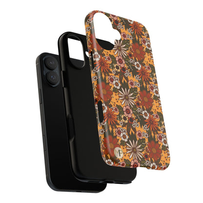 Retro Floral Tough Phone Case — 70s Boho Pattern, Protective iPhone Cover