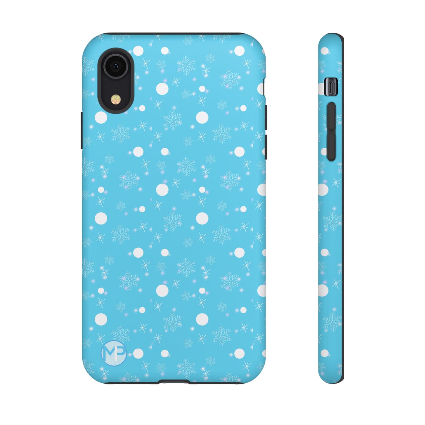 Snowflake Pattern Tough Phone Case — Blue Winter Snow Dots Protective Cover