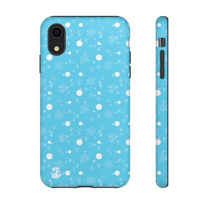 Snowflake Pattern Tough Phone Case — Blue Winter Snow Dots Protective Cover