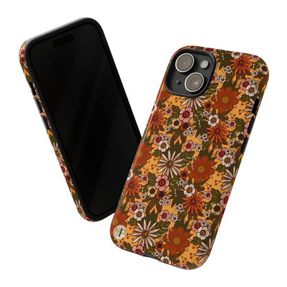 Retro Floral Tough Phone Case — 70s Boho Pattern, Protective iPhone Cover