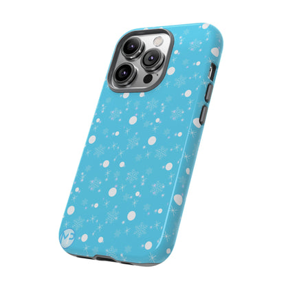 Snowflake Pattern Tough Phone Case — Blue Winter Snow Dots Protective Cover