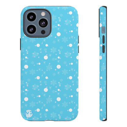 Snowflake Pattern Tough Phone Case — Blue Winter Snow Dots Protective Cover