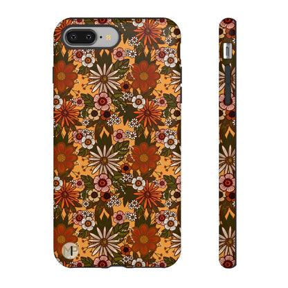 Retro Floral Tough Phone Case — 70s Boho Pattern, Protective iPhone Cover